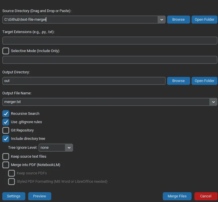 Merger GUI interface