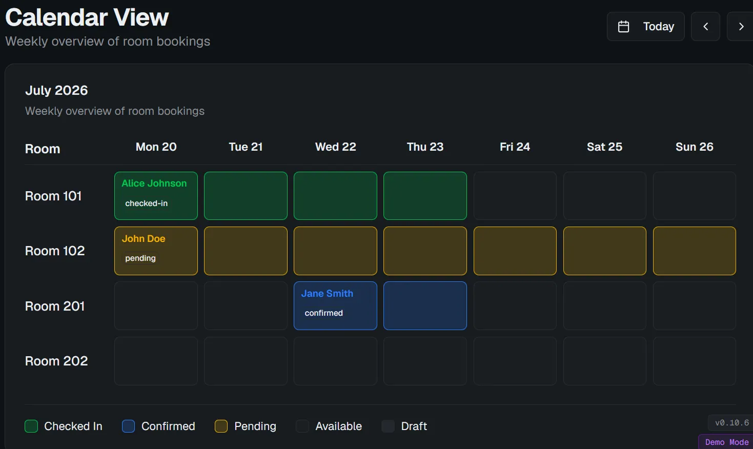 MiniHotel calendar view